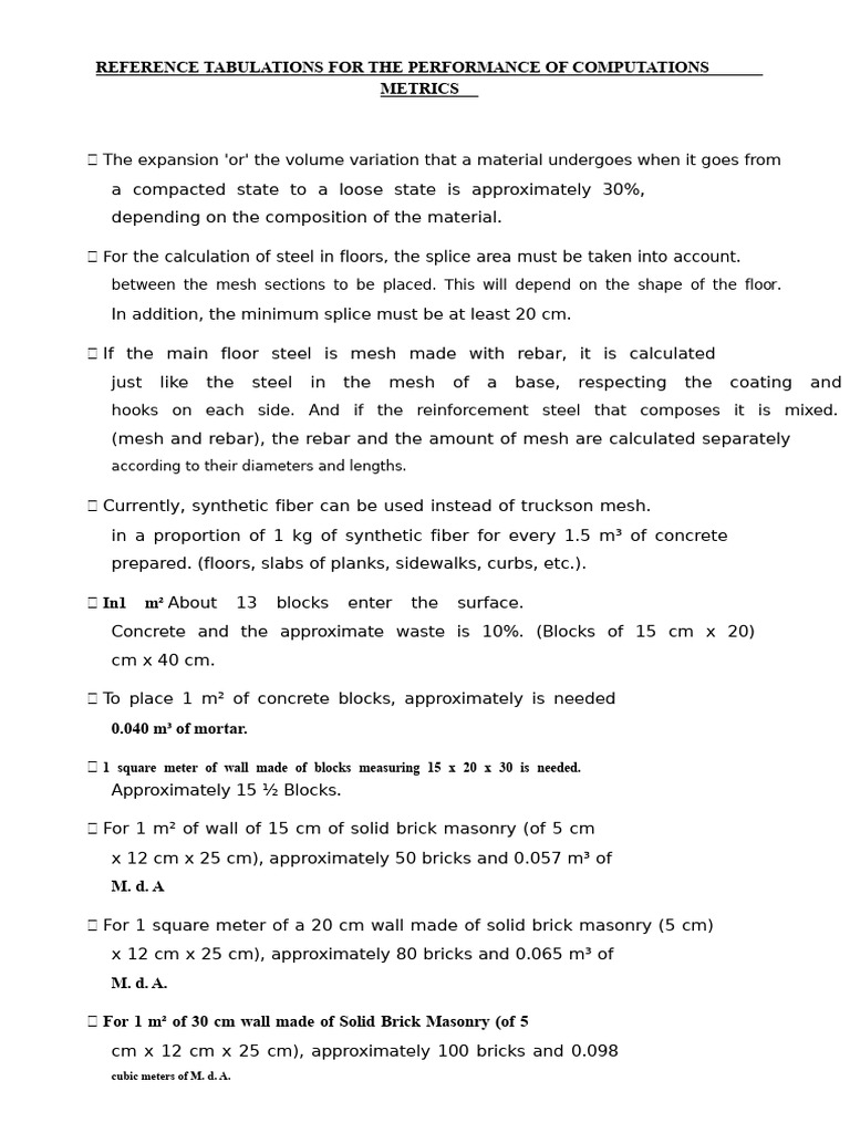Reference Tabs For The Execution of Metric Calculations | PDF | Drywall ...