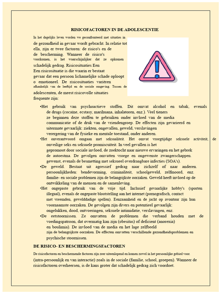 Risicofactoren in de Adolescentie Derde Van Secundair Onderwijs DPCC | PDF