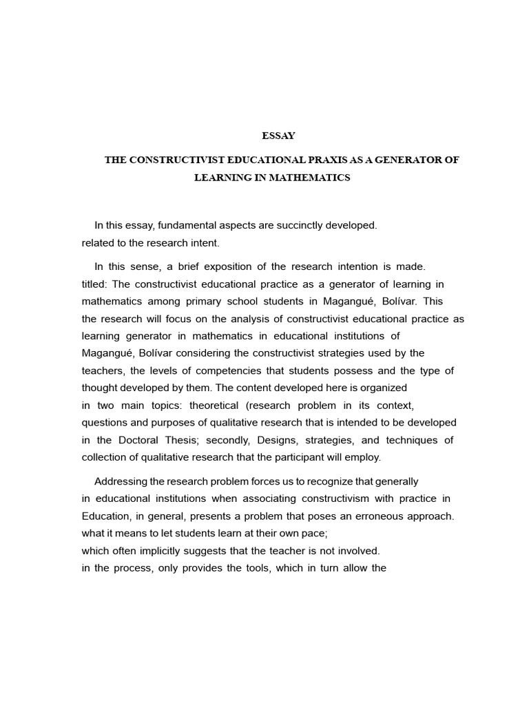 Essay On Constructivist Educational Practice As A Generator of Learning ...