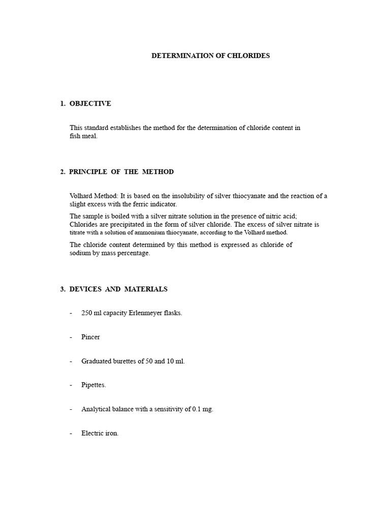 Chloride Determination via Volhard Method | PDF | Titration | Chemistry