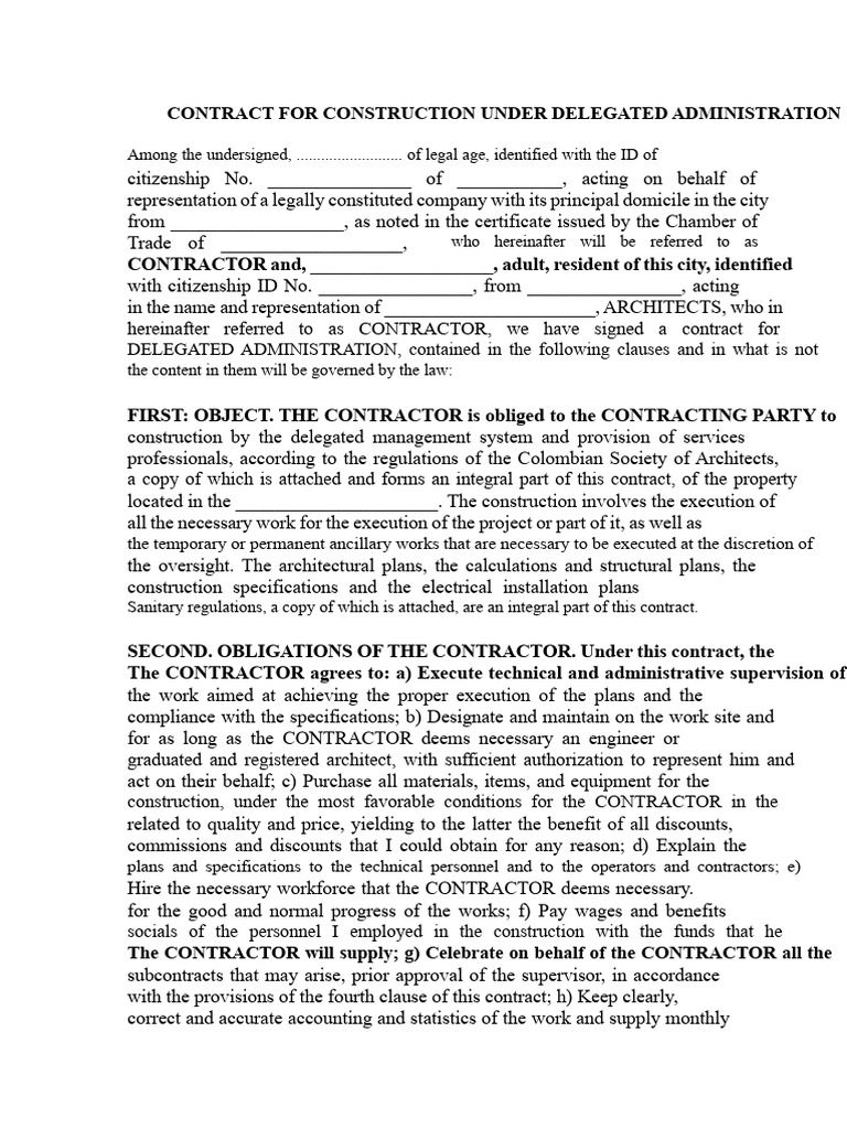 Construction Contract by Delegated Administration | PDF | Employment ...