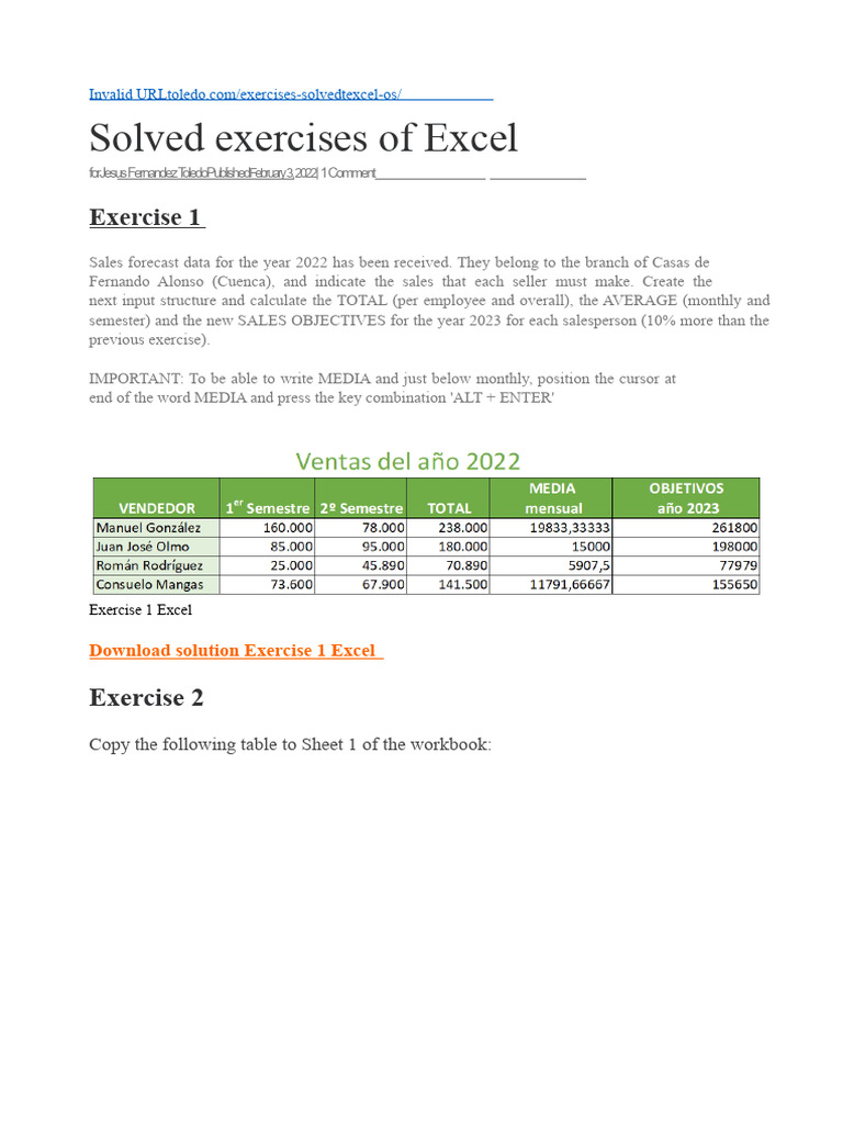 Exercises Solved in Excel | PDF | Microsoft Excel | Spreadsheet