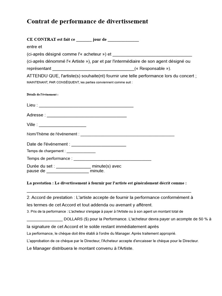 Contrat de Performance Artistique | PDF