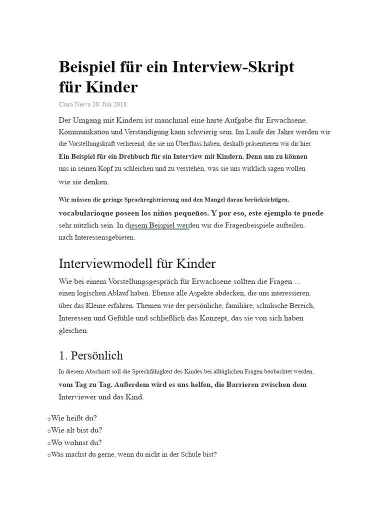 Beispiel Für Ein Interview-Skript Für Kinder | PDF