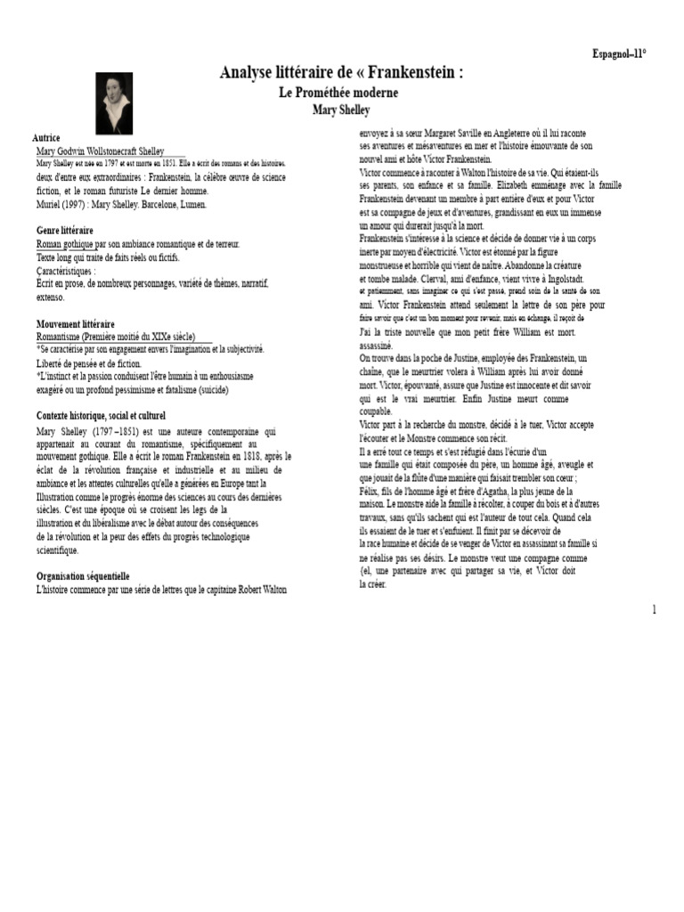 Analyse de "Frankenstein" de Mary Shelley | PDF | Frankenstein | Mary ...