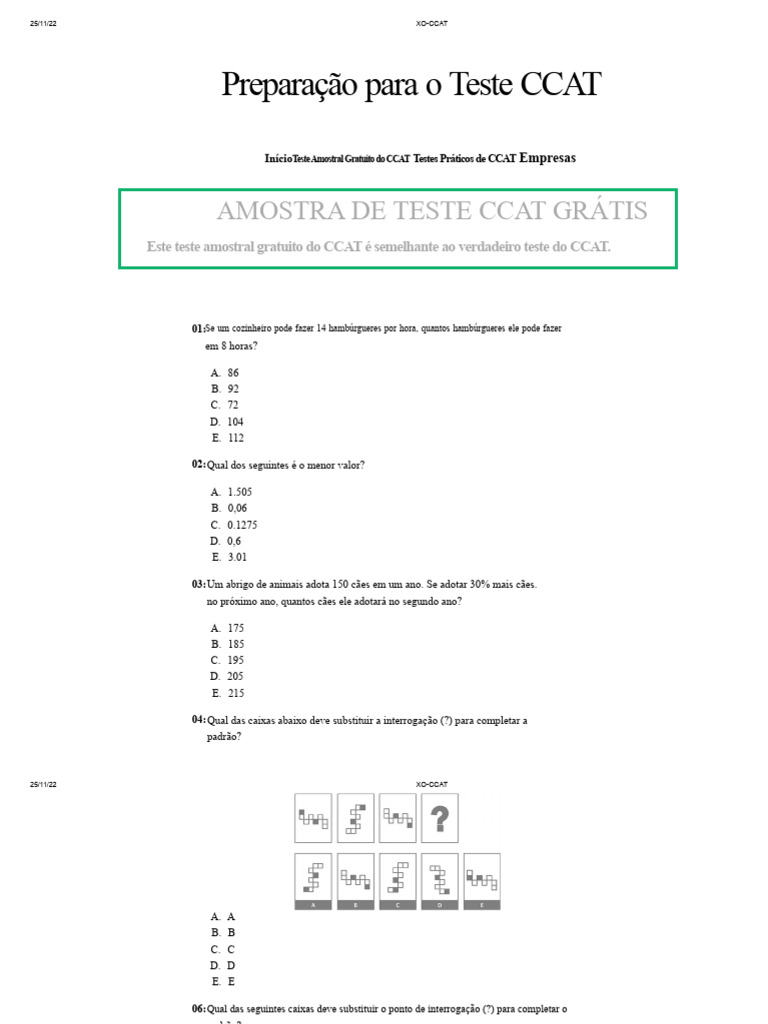 Teste Amostral Gratuito do CCAT | PDF