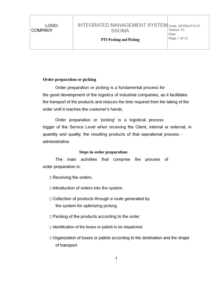Order Preparation and Picking Process | PDF | Warehouse | Logistics