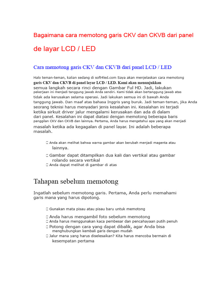 Bagaimana Cara Memotong Jalur CKV Dan CKVB Dari Panel Layar LCD | PDF