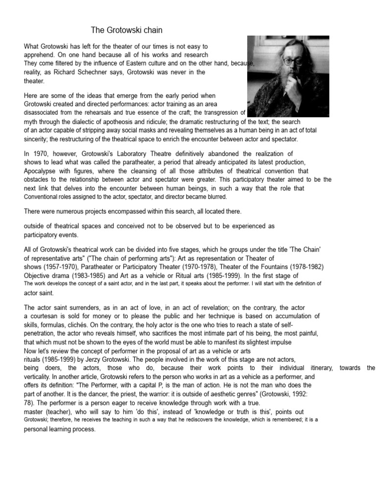 Grotowski's Theatrical Innovations Explained | PDF | Dances | Mask