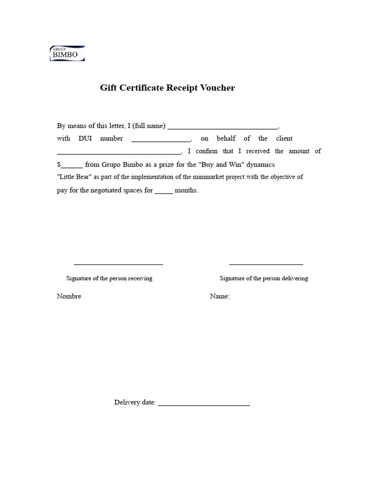 Gift Certificate Delivery Receipt | PDF