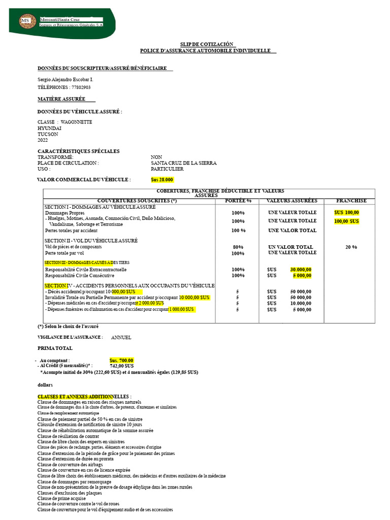 Devis d'assurance auto pour Hyundai 2022 | PDF | Véhicules | Assurance