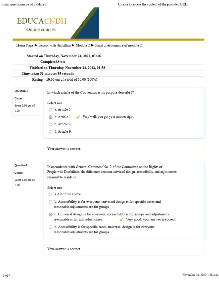 Final Questionnaire for Module 2 Completion | PDF | Accessibility | Justice