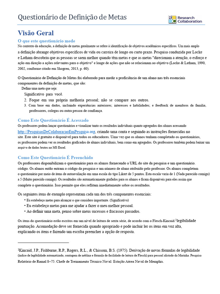 Questionário para Definição de Metas Educacionais | PDF | Definição ...