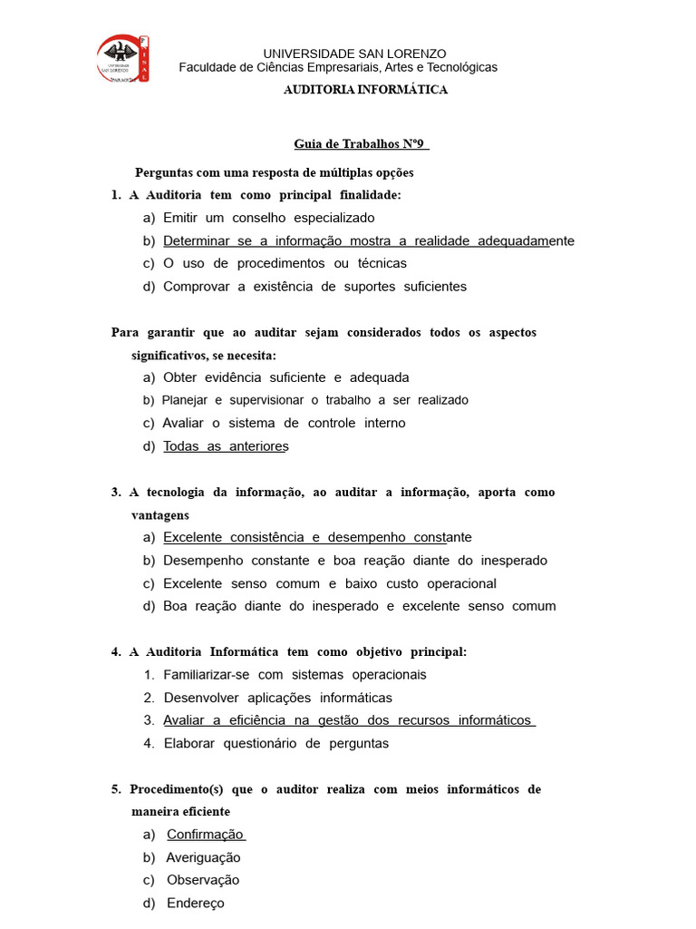 Guia de Auditoria Informática: Questões e Respostas | PDF | Tecnologia ...