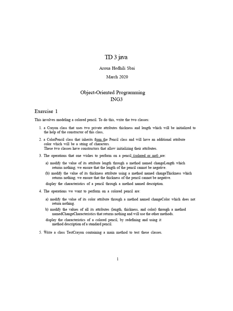 TD 3 Java | PDF | Class (Computer Programming) | String (Computer Science)