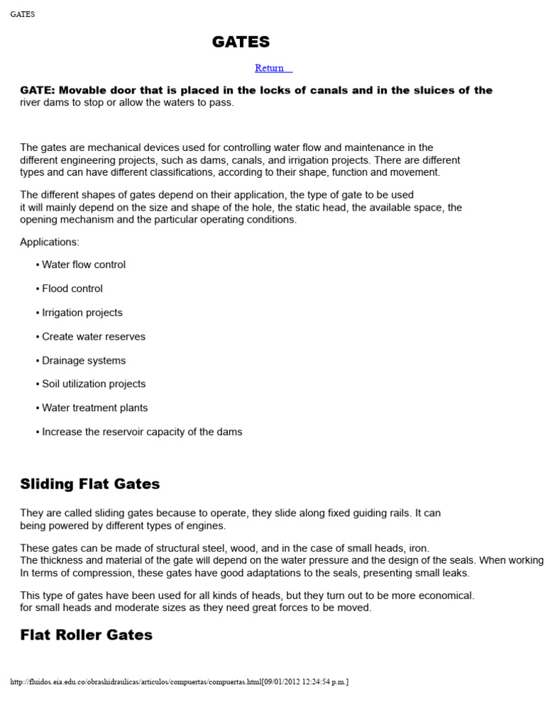 Types and Functions of Water Control Gates | PDF | Valve | Bearing ...