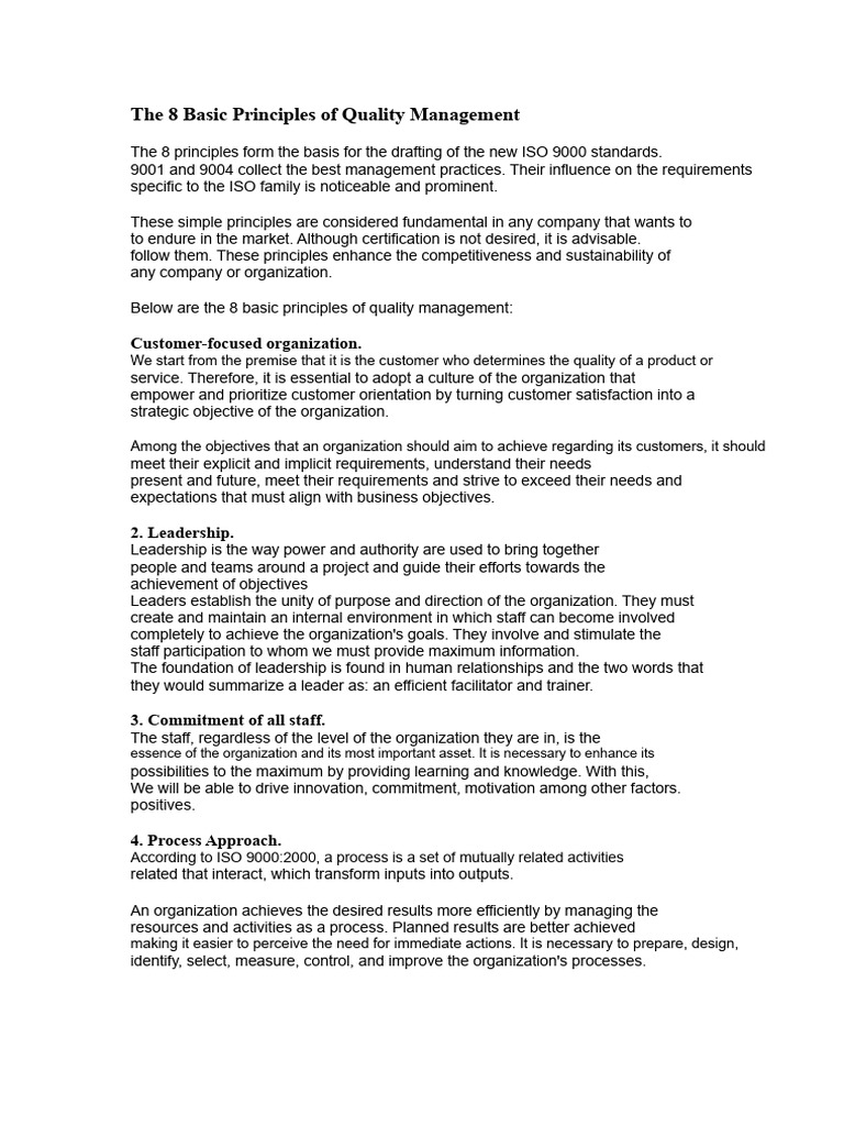 8 Principles of Quality Management | PDF | Quality Management | Social ...