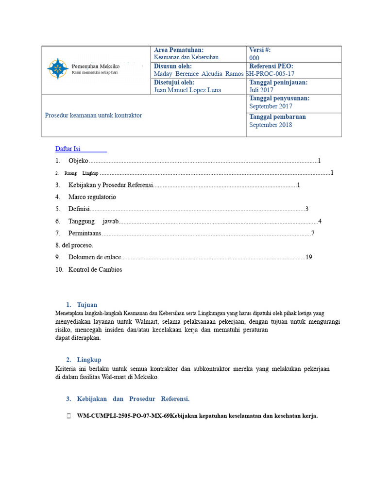 SH-PROC-005-17 Prosedur Keselamatan Untuk Kontraktor | PDF