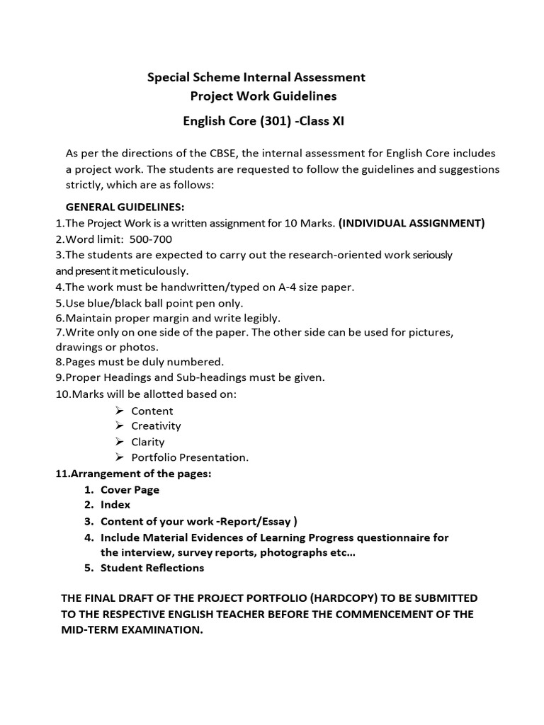 Class 11 English Project Guidelines 2025-26 | PDF