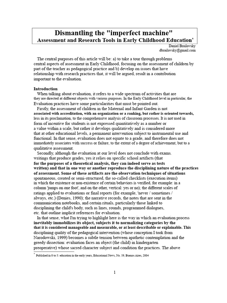 Early Childhood Assessment Practices | PDF | Evaluation | Experience