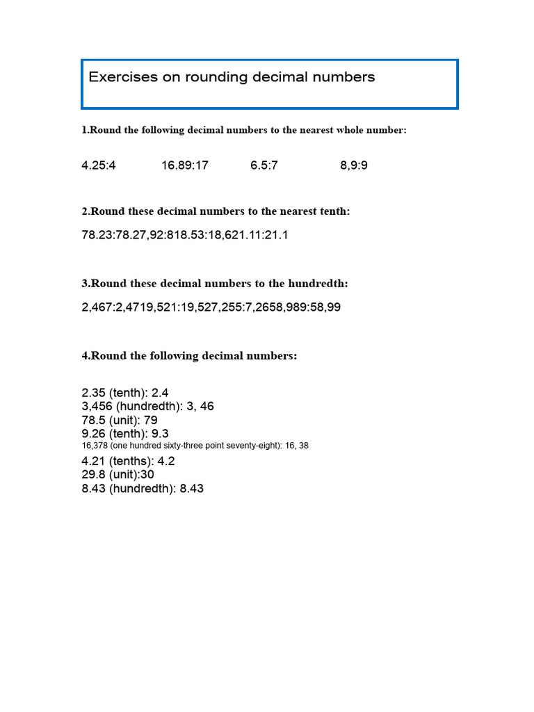 Exercise Rounding of Decimal Numbers 379 | PDF