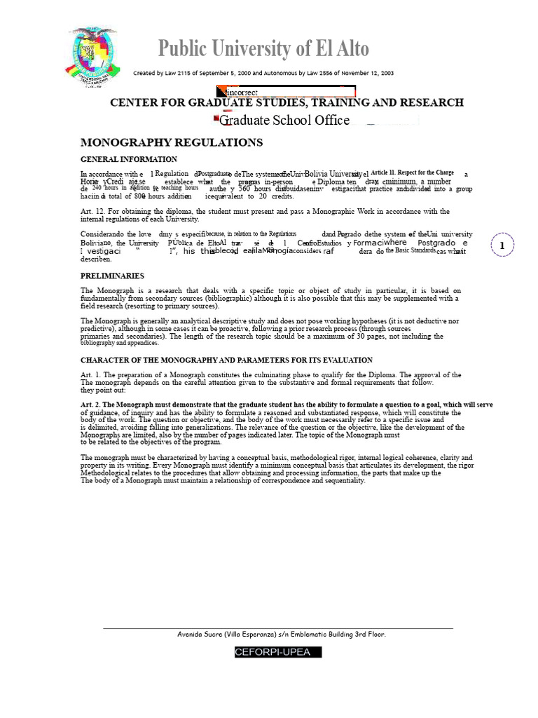 Monography Regulations for UPEA Graduates | PDF | Bibliography