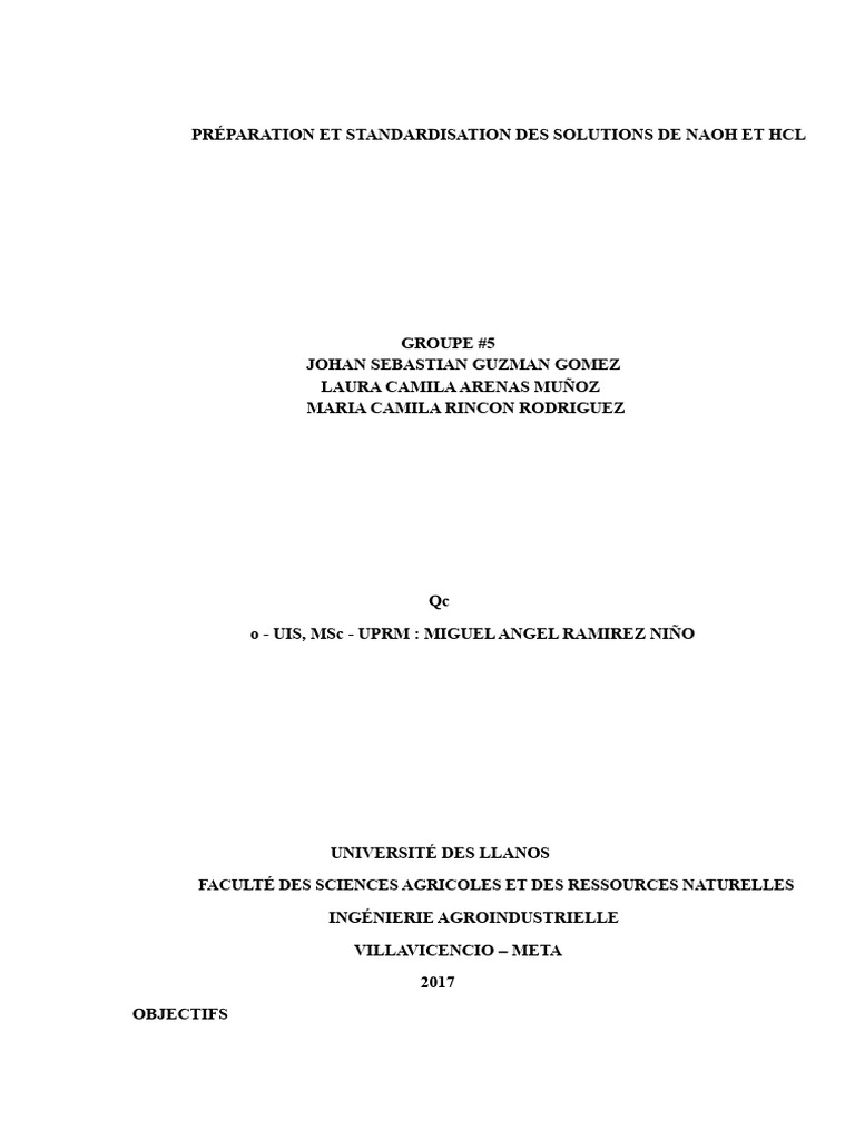 Standardisation des solutions NaOH et HCl | PDF | Hydroxyde de sodium ...