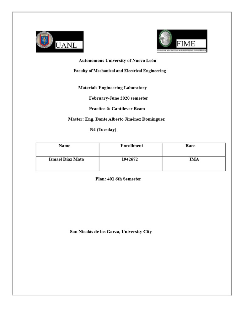 Practice # 6 Cantilever Beam | PDF | Bending | Beam (Structure)