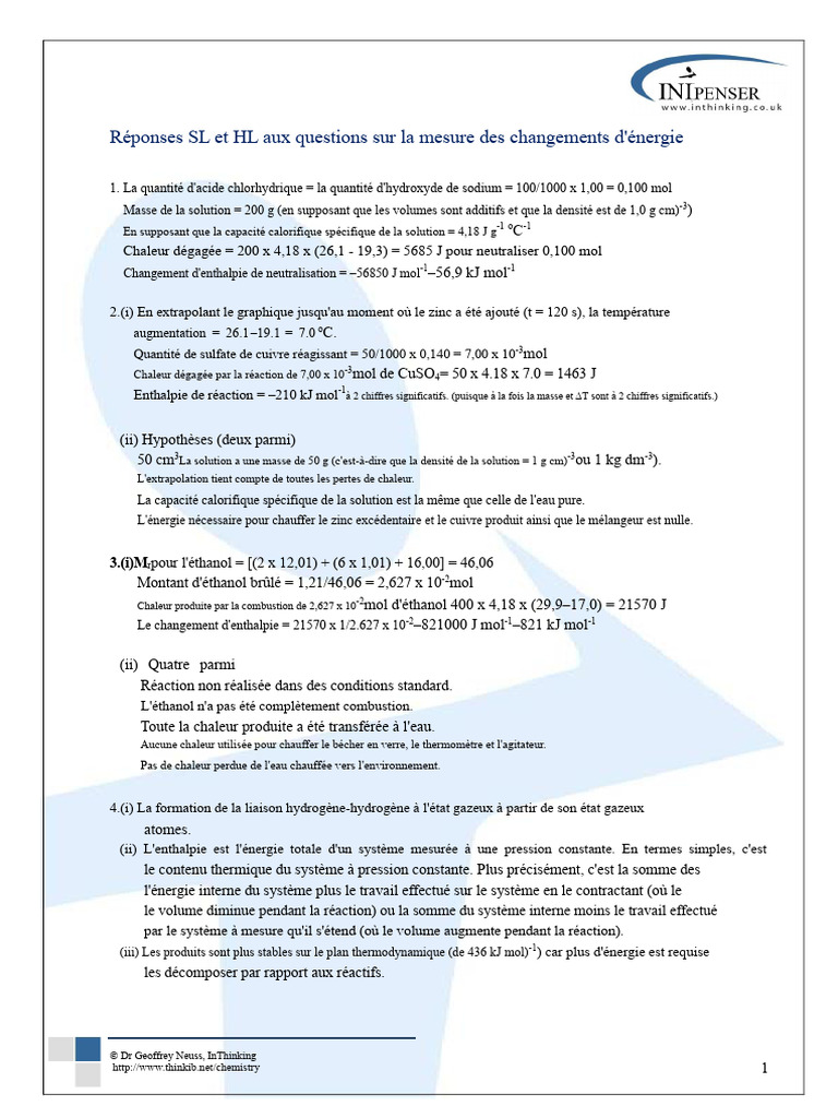 Mesure des changements d'énergie en chimie | PDF | Enthalpie | Chaleur
