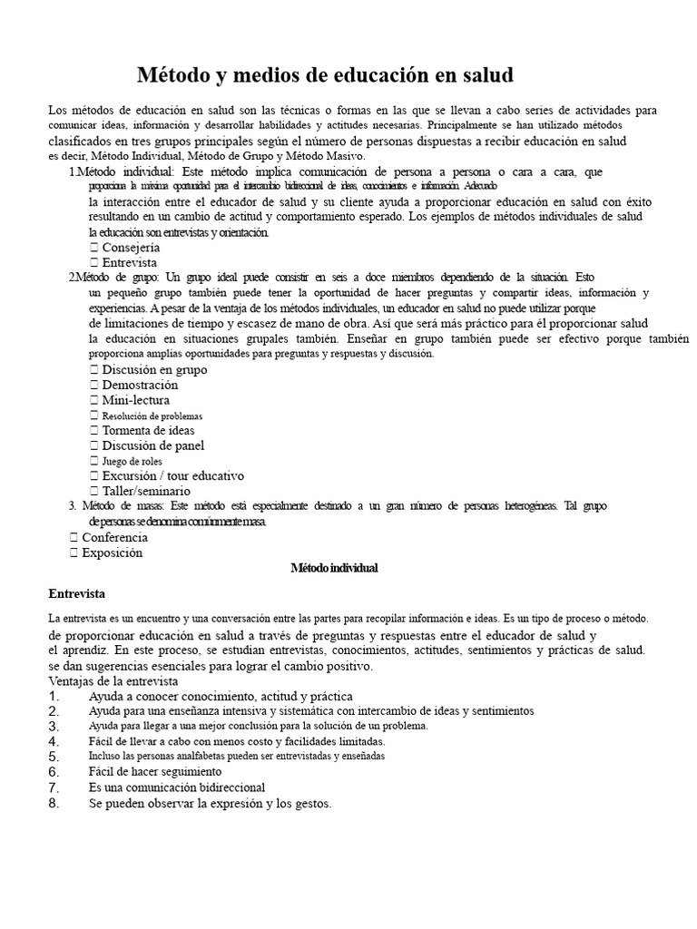 Métodos de Educación en Salud Efectivos | PDF | Enseñando | Aprendizaje