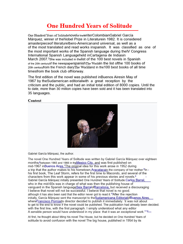 One Hundred Years of Solitude Overview | PDF