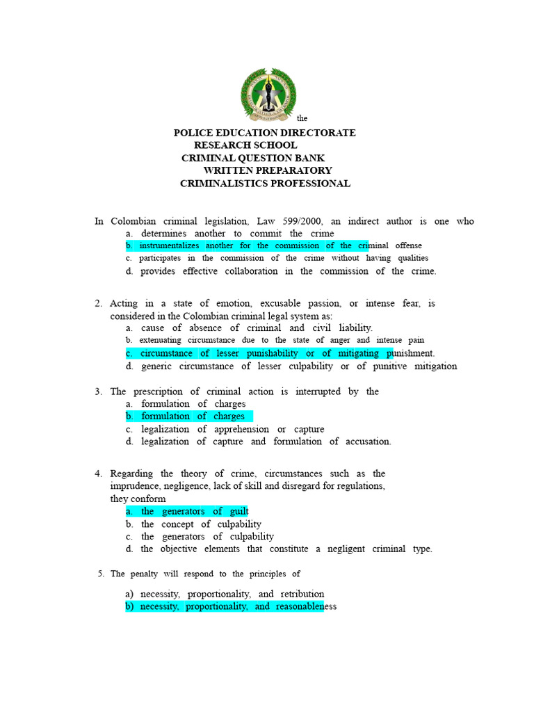 Bank of Questions Preparatory Written Professional in Criminalistics ...