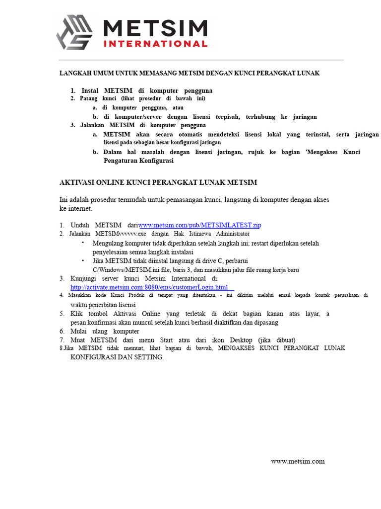 Panduan Instalasi dan Aktivasi METSIM | PDF