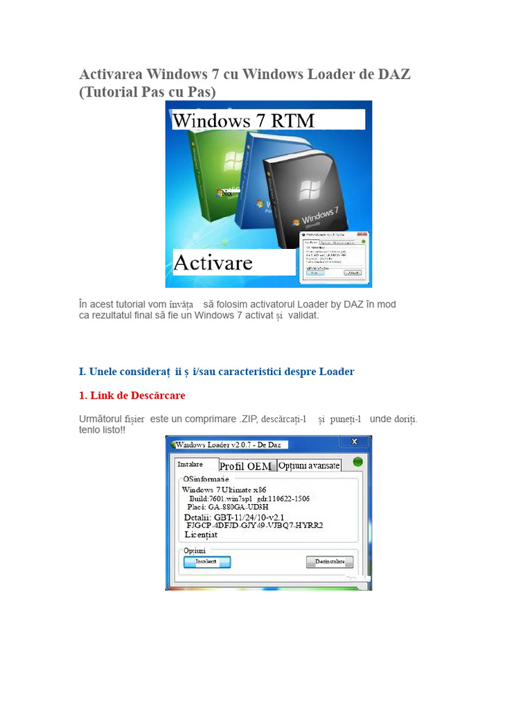 Activarea Windows 7 Cu Windows Loader | PDF
