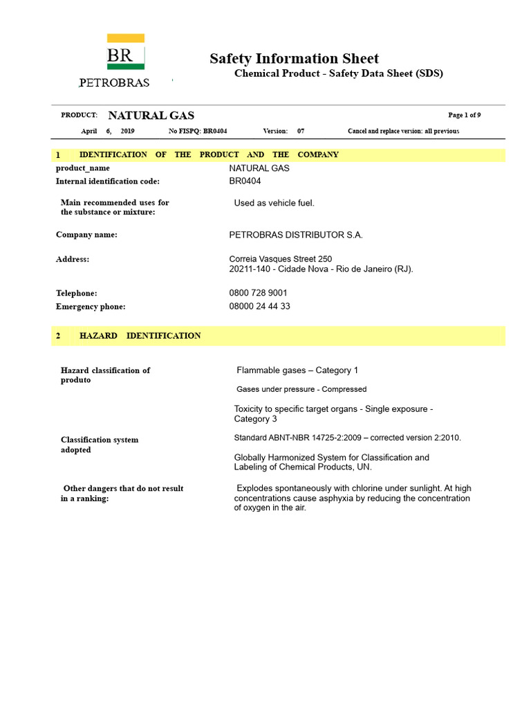 Sds Comb Gas Natural Gas | PDF | Combustion | Dangerous Goods