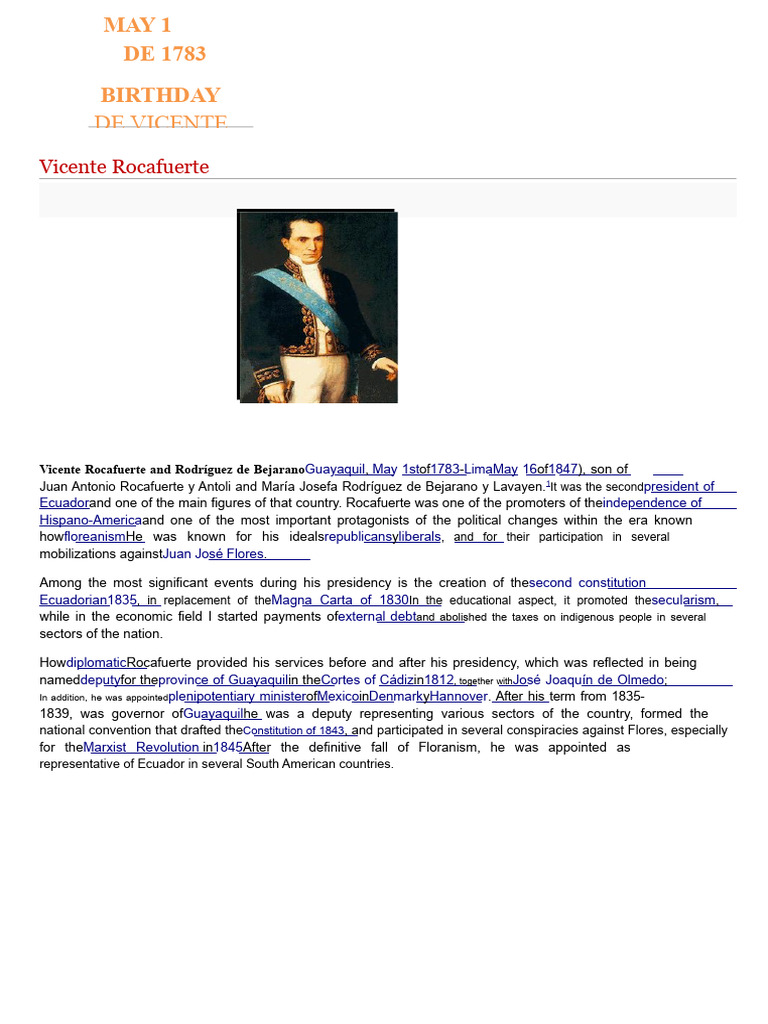 Vicente Rocafuerte: Ecuador's 2nd President | PDF