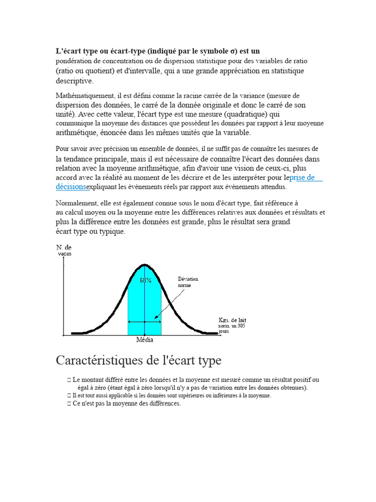 Définition et caractéristiques de l'écart type | PDF | Moyenne ...
