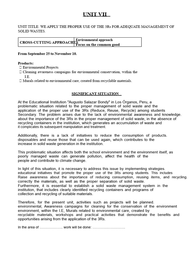 Significant Situation 3r-Vii Unit | PDF | Waste | Recycling