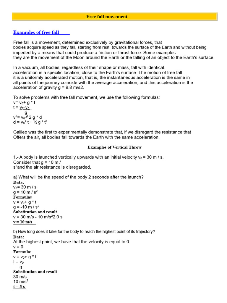 Examples of Free Fall | PDF | Acceleration | Force