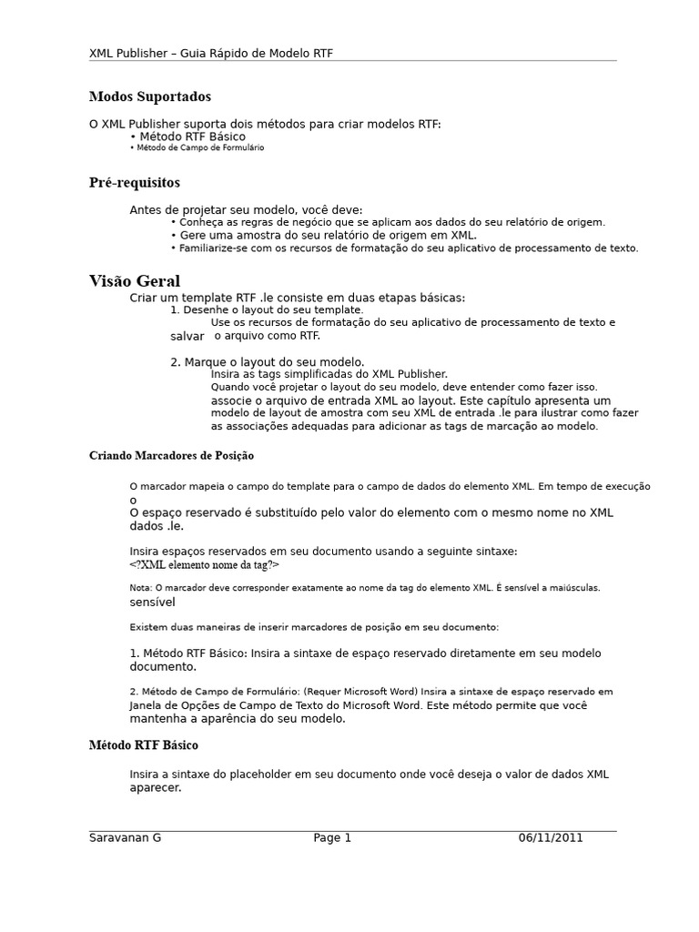 Guia Rápido para Modelos RTF XML | PDF | XML | Janela (informática)