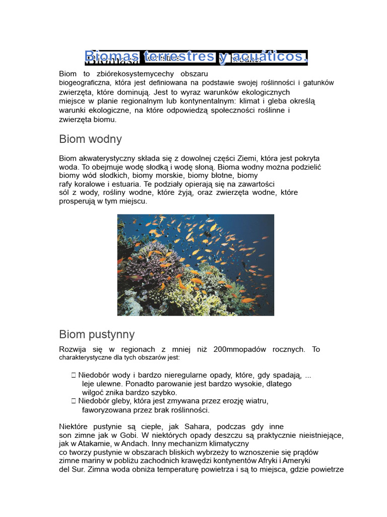 Biomy Lądowe I Wodne | PDF