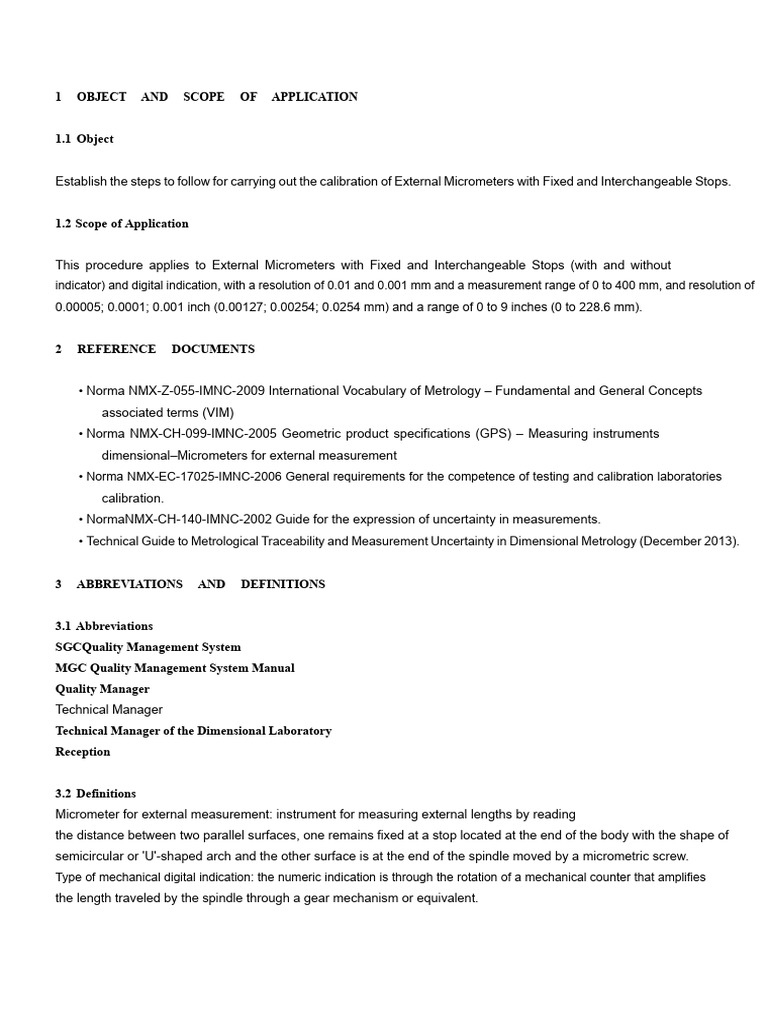 Calibration Procedure For Outside Micrometers | PDF | Calibration ...
