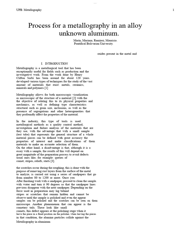 Metallography Process for Aluminum Alloys | PDF | Metallurgy | Aluminium