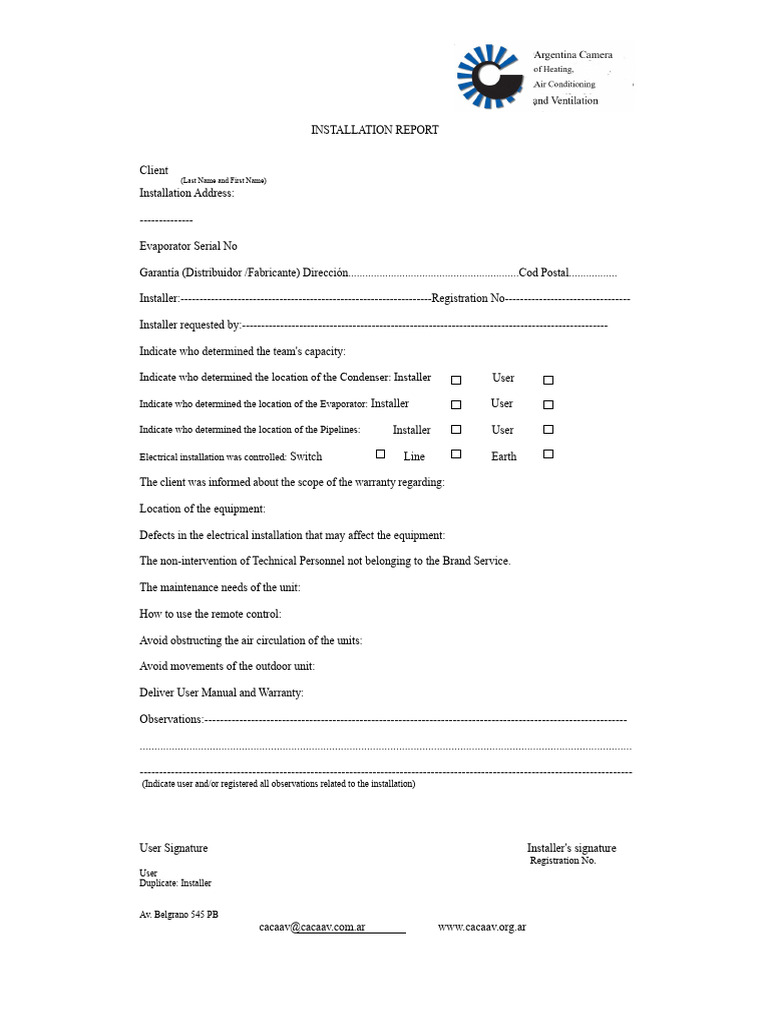 HVAC Installation Report Template | PDF