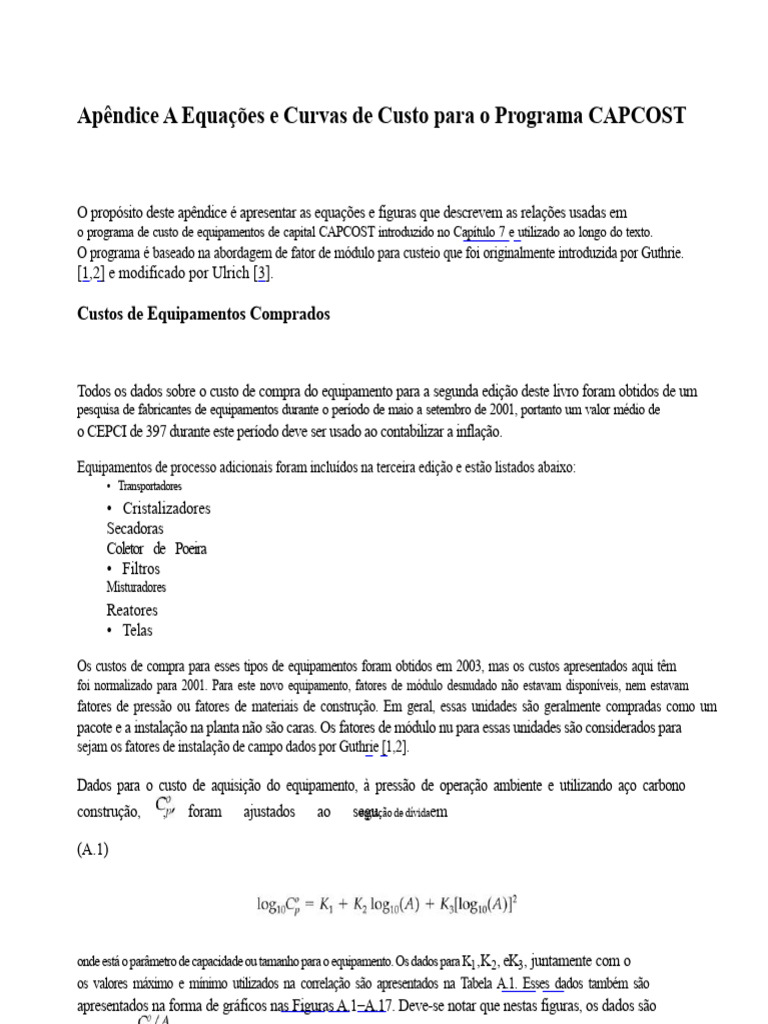 Apêndice A Equações e Curvas de Custo para o Programa CAPCOST | PDF ...