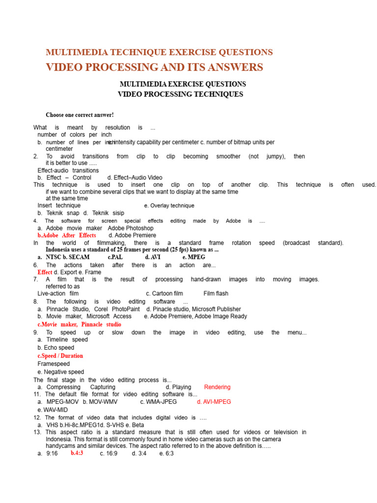Multimedia Practice Questions On Video Processing Techniques and Their ...