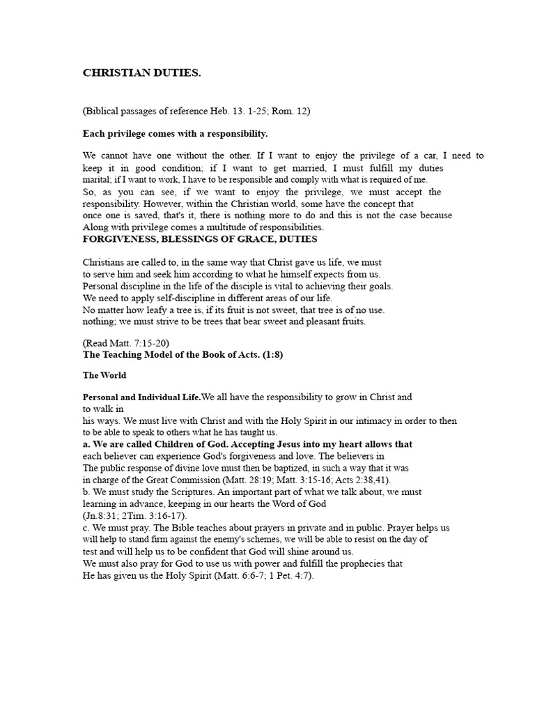 Christian Responsibilities and Duties Explained | PDF | God In ...