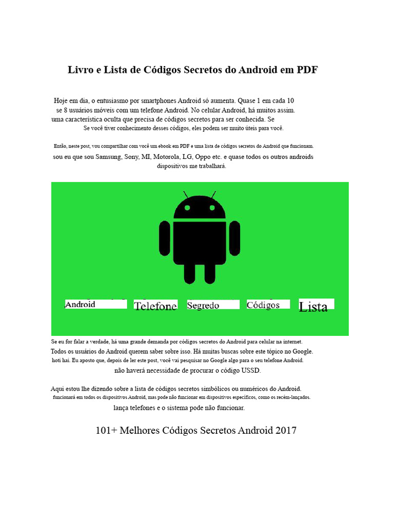 Códigos Secretos do Android em PDF | PDF | Android (sistema operacional ...