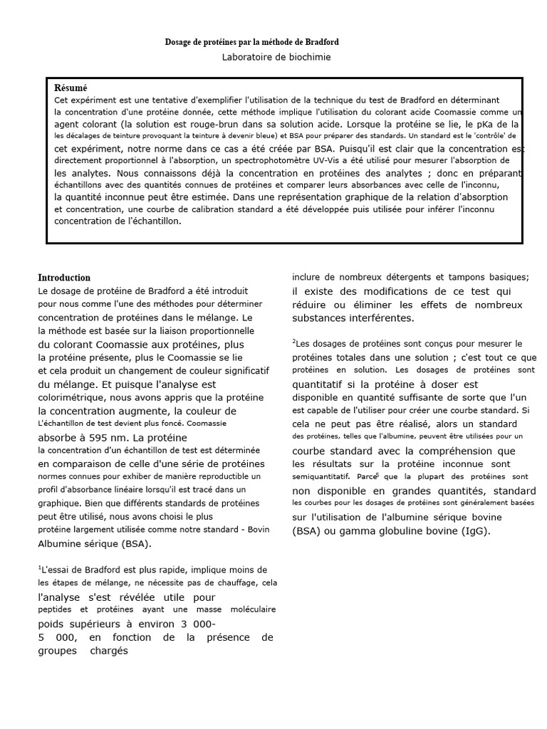 Dosage de protéines par méthode Bradford PDF Protéines L'absorbance — free download