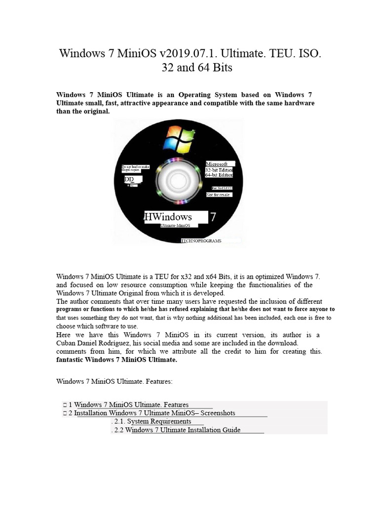Windows 7 MiniOS Ultimate Overview | PDF | Windows 7 | Microsoft Windows